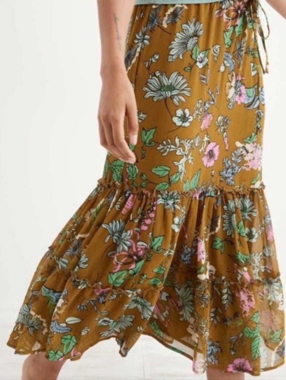 Aerie Boho Floral Tiered Midi Skirt XL